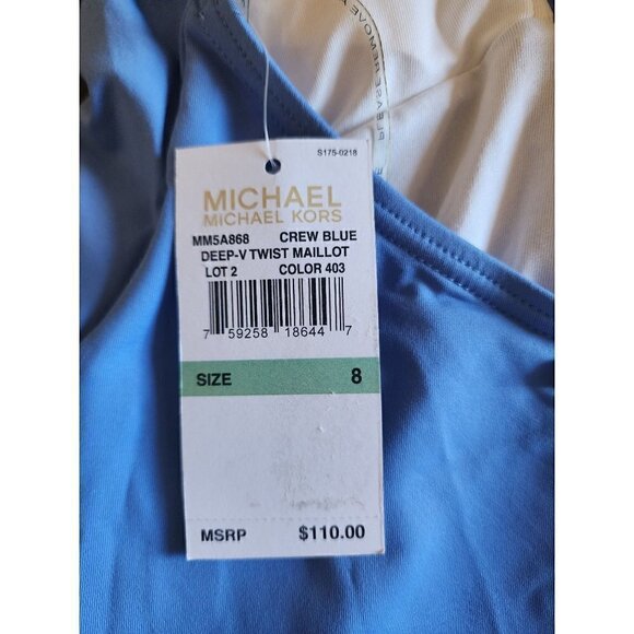 Michael Kors V Twist One Piece Swimsuit Bathing Suit Crew Blue Size 8 - Picture 6 of 7